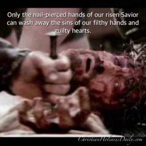The pierced hands of Jesus are the only hands capable of washing away the sins of our own hands.